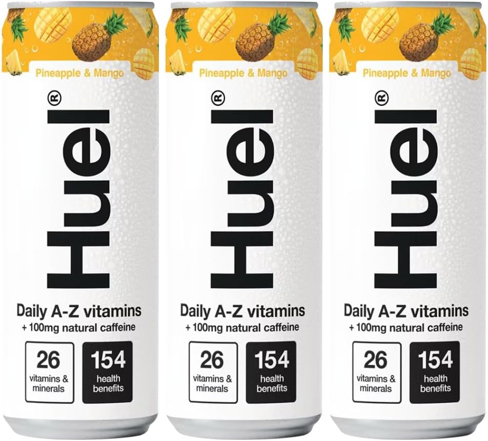 Daily A-Z Pineapple Mango Sparkling Multivitamin Energy Drink 330ml Pack of 3 Vegan Electrolytes Minerals Coffeine Compatible with Huel Nutrition Bar with Welari Thank You Card | (3pack) (990ml)
