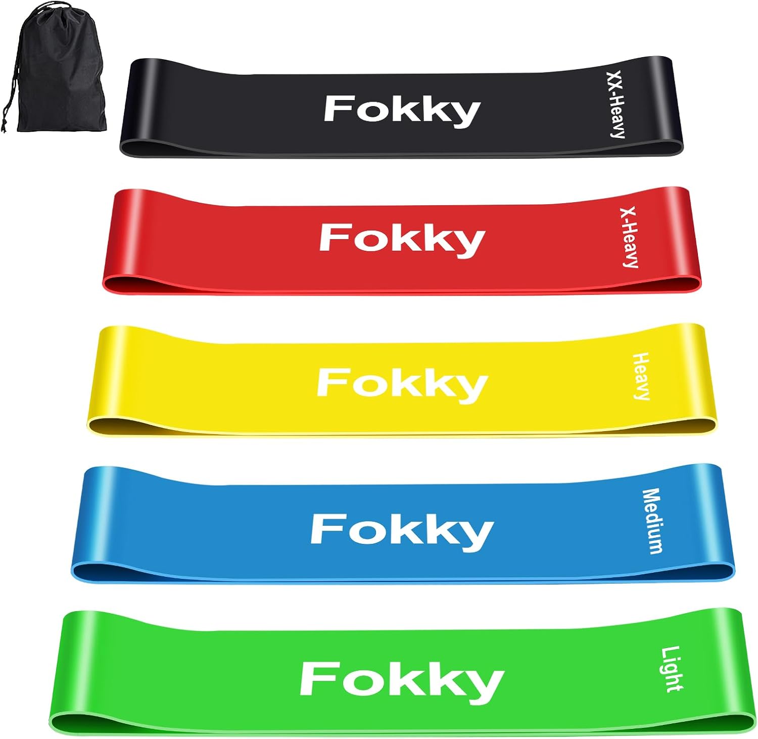 Fokky Resistance Bands [Set of 5], 100% Latex Exercise Band for Women and Men, Skin-Friendly Resistance Fitness Exercise Loop Bands 5 Levels for Legs and Glutes, Arms, Pilates, Yoga-Carry Bag Included