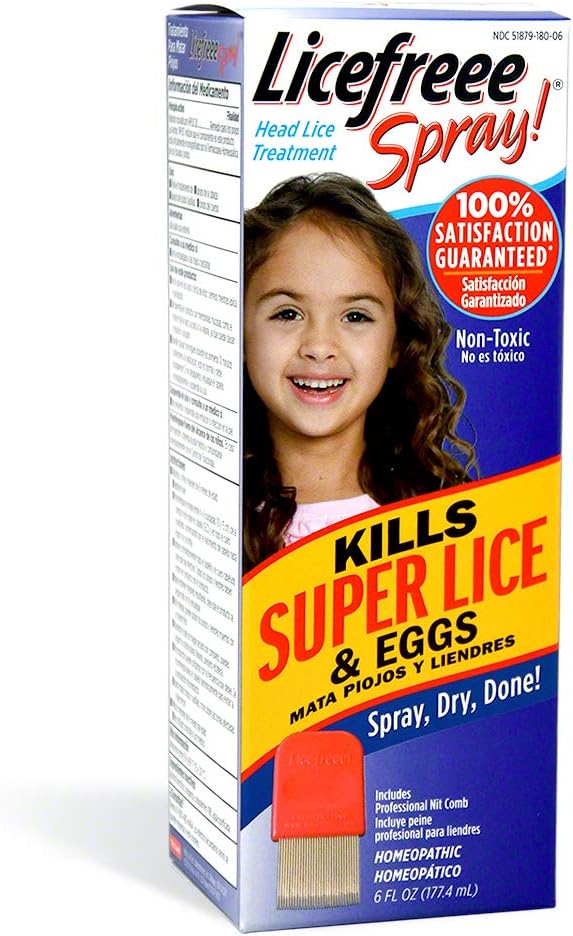 Licefreee Lice Spray for Kids Hair, Includes Professional Metal Nit & Lice Comb for Kids, Kills on Contact, 6 Fl Oz