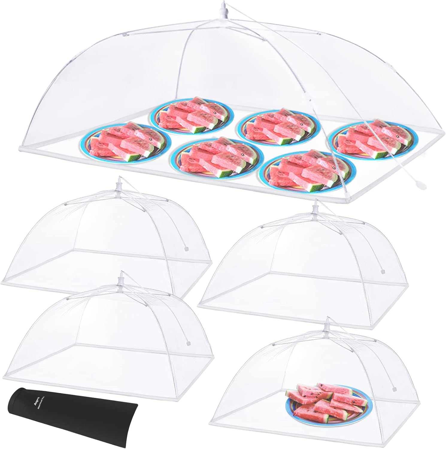 Anpro Food Covers for Outdoors - 1 Extra Large (40"x25") + 4 Large (17"x17") Pop-Up Mesh Food Tents, Collapsible Reusable Bug-Proof Nets for Picnics, BBQs & Camping, Stainless Steel Frame