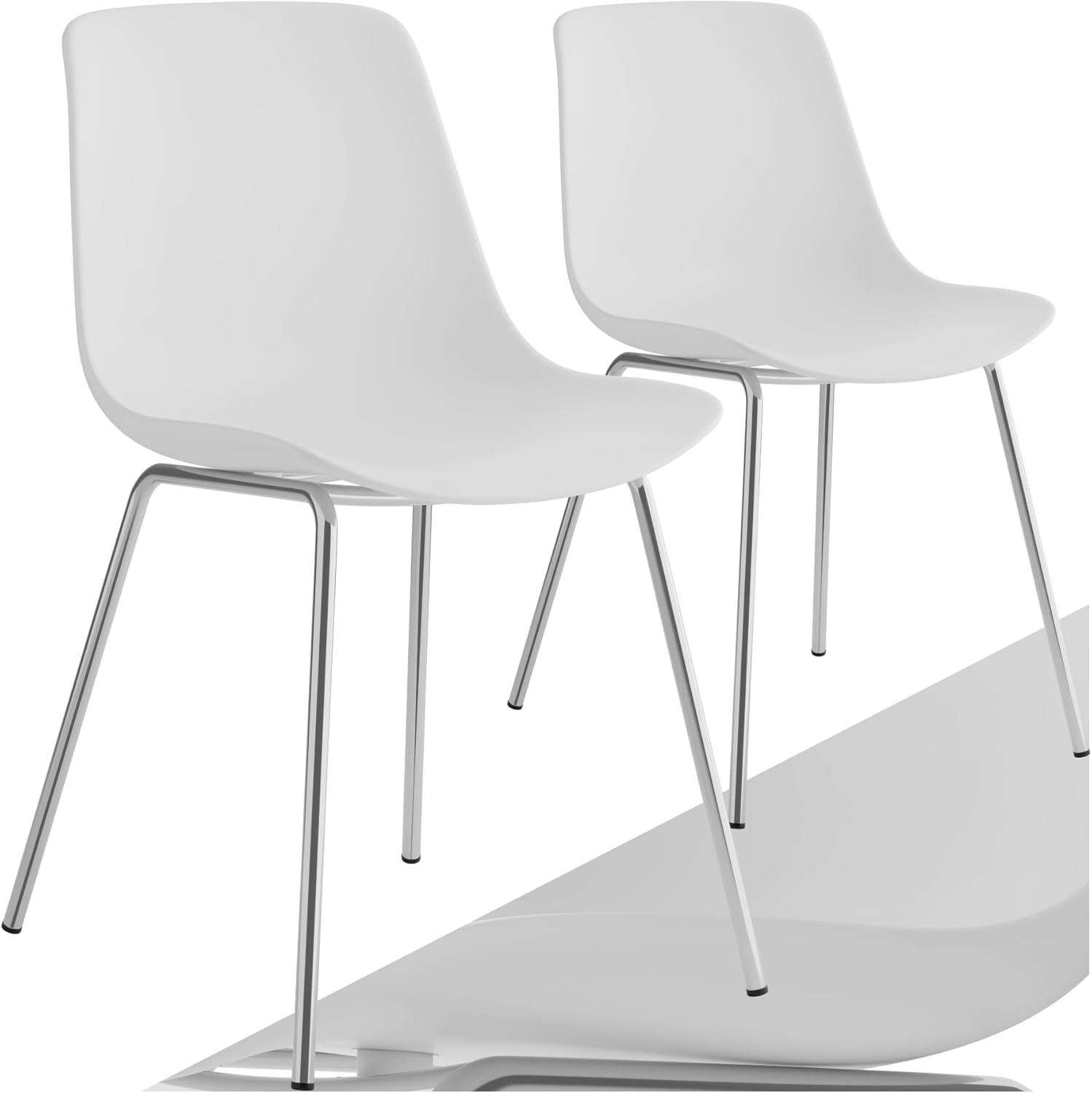 TecTake® Set of 2 Dining Chairs in Classic Design with Ergonomic Plastic Seats, Dining Chair Set with Chrome-Plated Steel Legs & Non-Slip Feet – Ideal as Dining Room, Kitchen & Desk Chairs - White