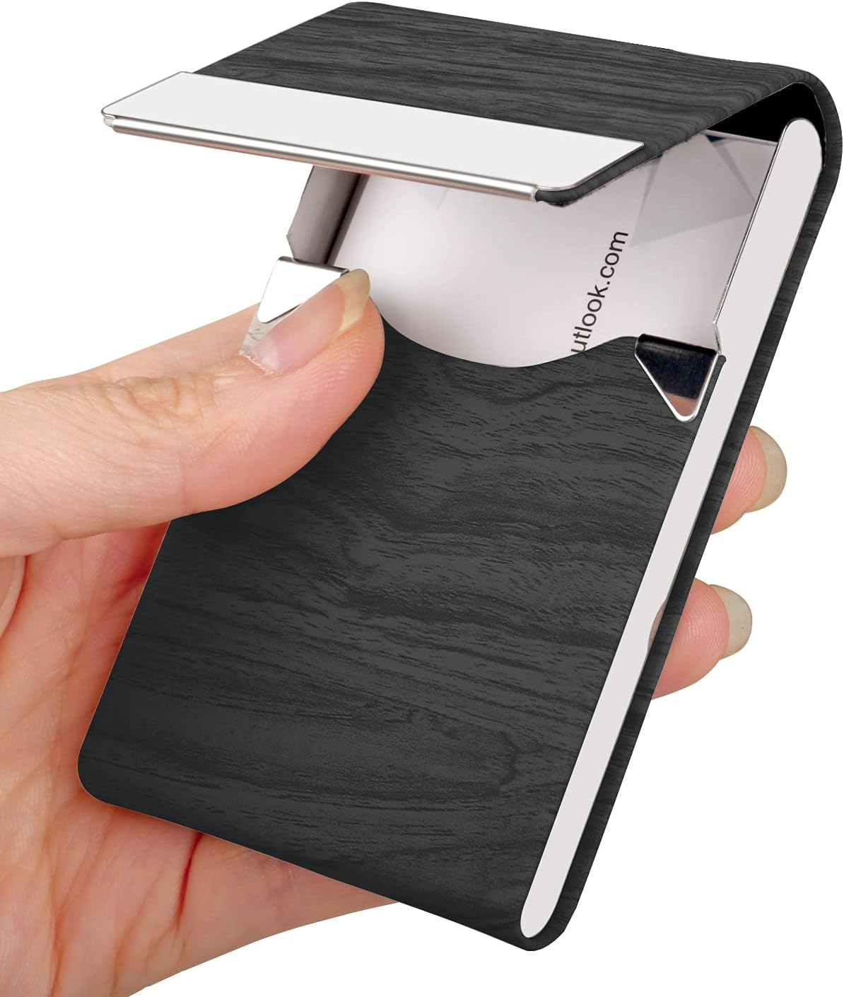 JuneLsy Business Card Holder Case - Professional PU Leather Business Card Case Metal Name Card Holder Pocket Business Card Carrier for Men & Women with Magnetic Shut (BlackDM)