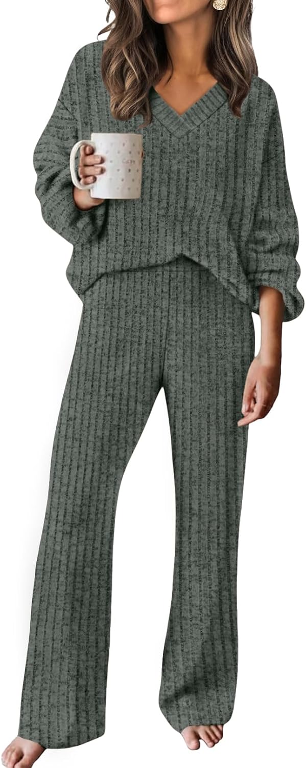 Lounge Sets for Women Cozy Travel Matching Sweater Fall Outfits | 2 Piece Pant Sets with Pockets, Quiet Luxury, Ideal for Airport Outfits, Running Errands, Postpartum Recovery, Office Wear