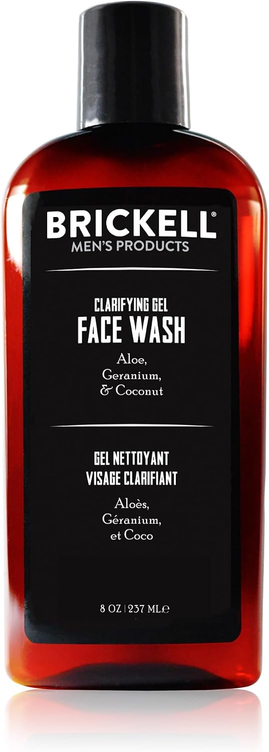 Brickell Men's Clarifying Gel Face Wash for Men, Natural and Organic Rich Foaming Daily Facial Cleanser Formulated With Geranium, Coconut and Aloe, 237 mL, Scented