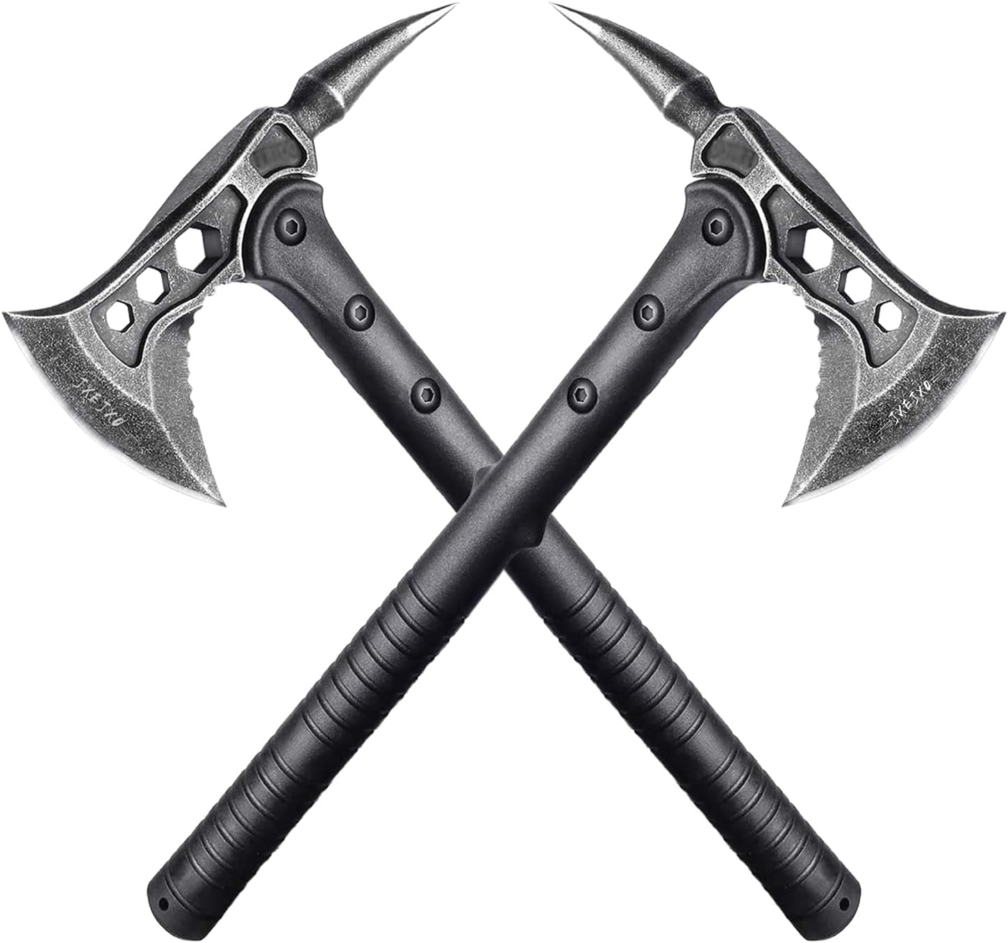 JXE JXO Camping Axe, Throwing Tactical Tomahawk with Spike, Survival Hatchet with Sheath, Nylon Fiber Handle for Outdoor Survival Hiking Camping （2 Pack）