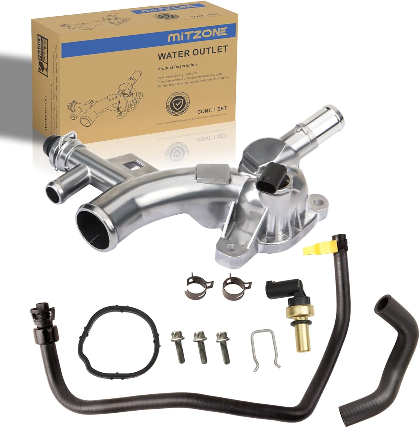 MITZONE Upgraded Aluminum Coolant Housing Compatible with 2011-2020 Chevrolet Cruze Sonic Trax Volt Buick Encore 1.4L with Inlet Hose and Oil Cooler Hose Replace 25193922 902-846