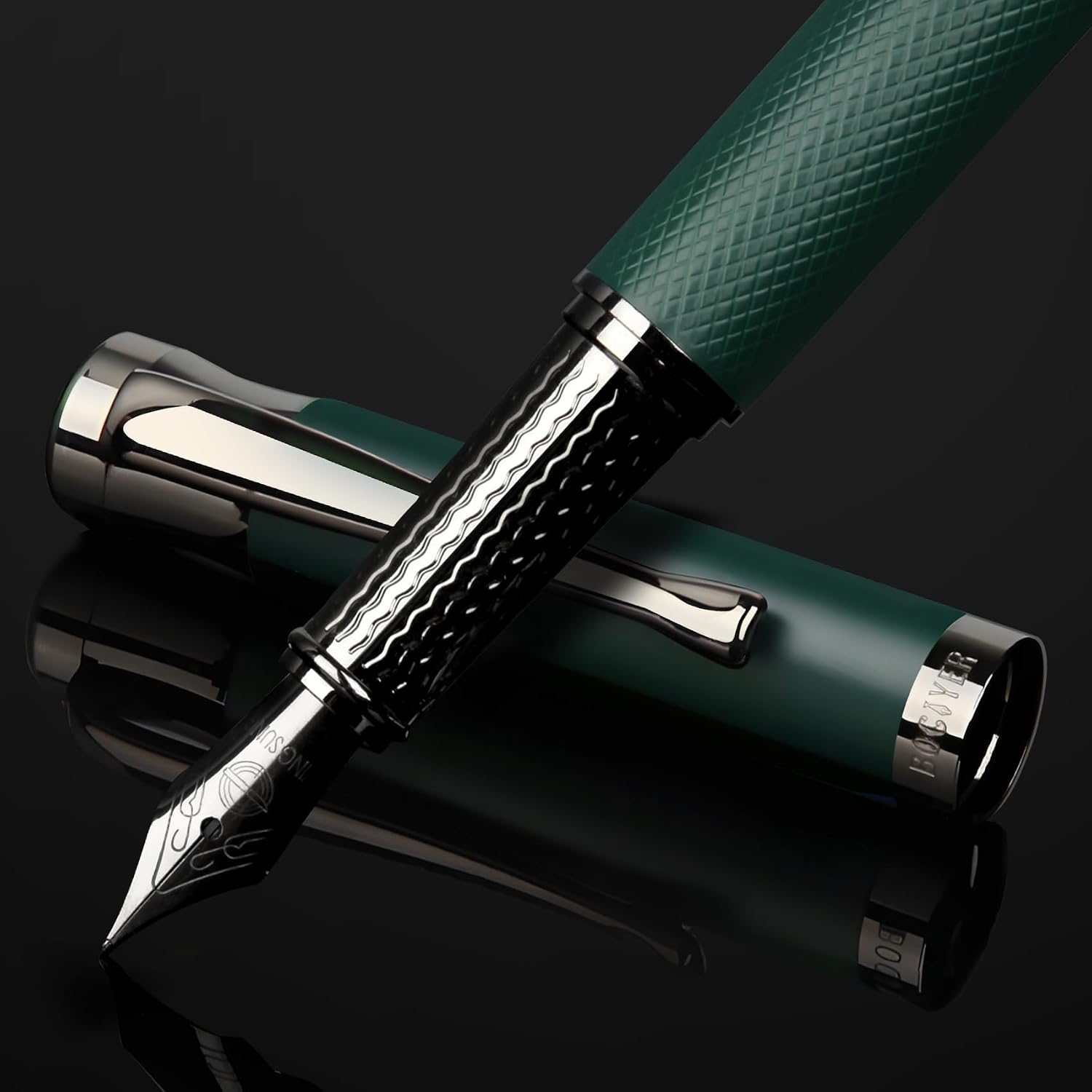 BOCIYER Luxury Fountain Pen Set Super version,Fountain Pens for Writing,Medium Nib and Calligraphy Nib(Bent Nib),2 sets of ink supply systems,Best Pen Gift Case for Men & Women,Office,Executive(Green)
