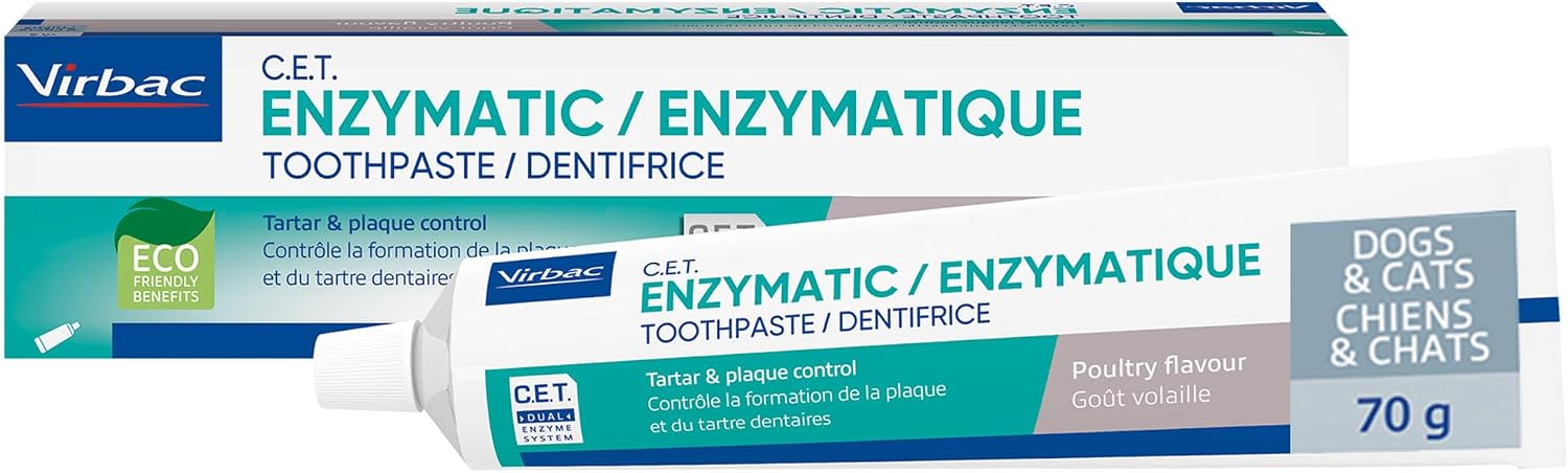 Virbac CET Enzymatic Toothpaste | Control Oral Bacteria, Reduce Plaque & Bad Breath | Dental Care Toothpaste for Cats & Dogs | Poultry Flavour, 70g Tube
