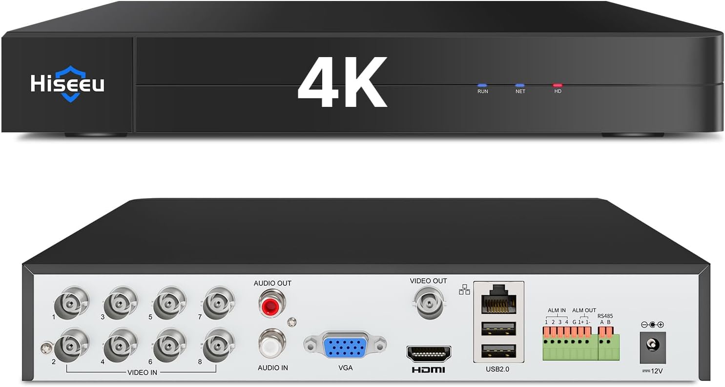 Hiseeu 4K 8 Channel DVR Security Digital Video Recorder Advanced 8MP DVR with Person Vehicle Detection for CCTV Security Camera,AHD/TVI/CVI/CVBS/IPC,Remote Access,No Monthly Fee,No Hard Drive