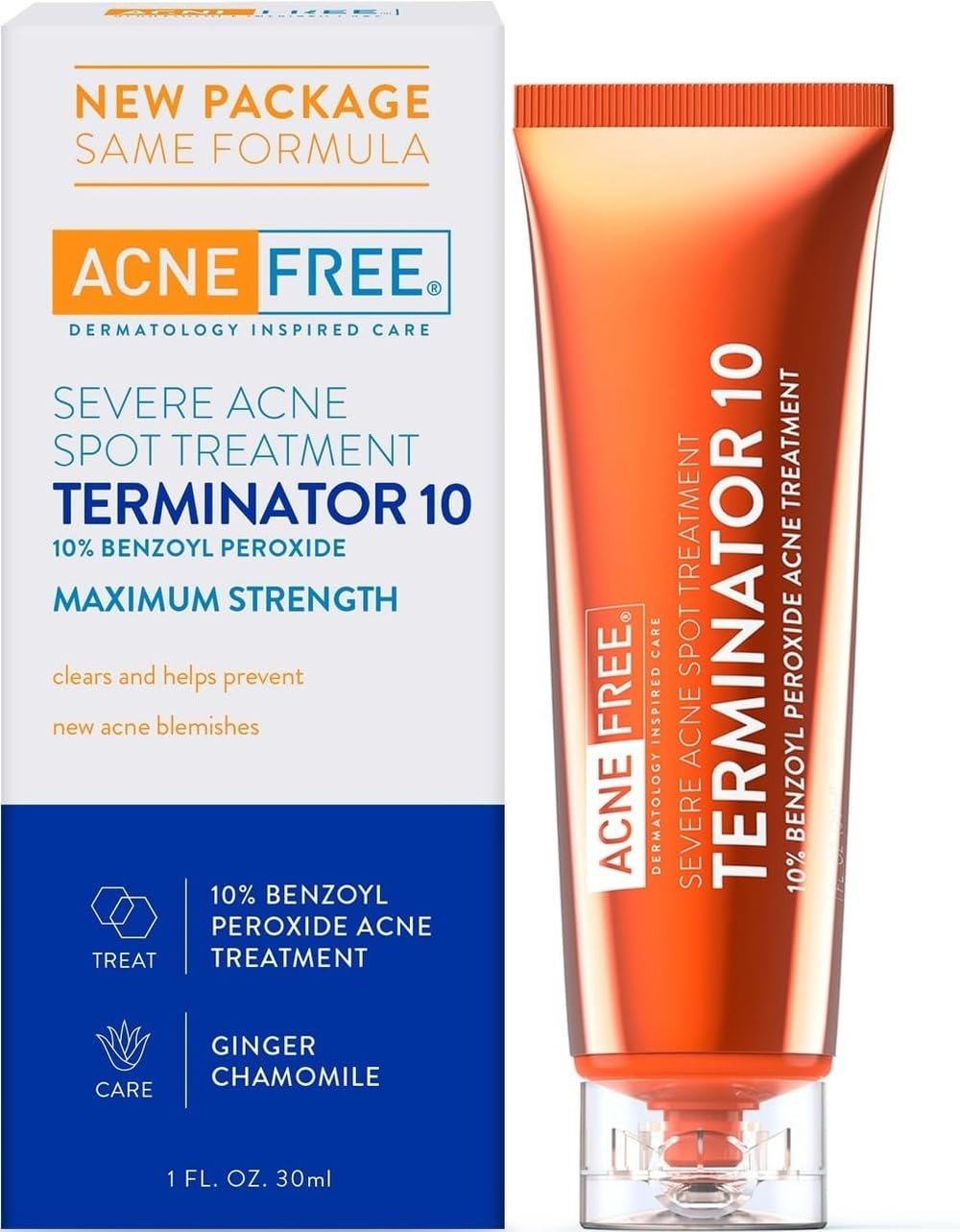 AcneFree Terminator 10 Acne Spot Treatment with Benzoyl Peroxide 10% Maximum Strength Acne Cream Treatment, 1 Ounce - Pack Of 1