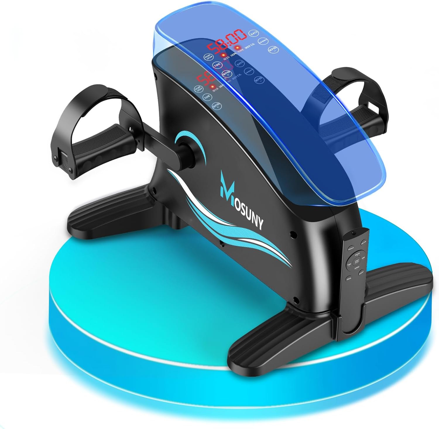 MOSUNY Electric Pedal Exerciser, Dual-Mode Mini Exercise Bike 15 Adjustbale Speed, Arm & Leg Bike for Home & Office/Compact Under Desk Bike with LCD Display