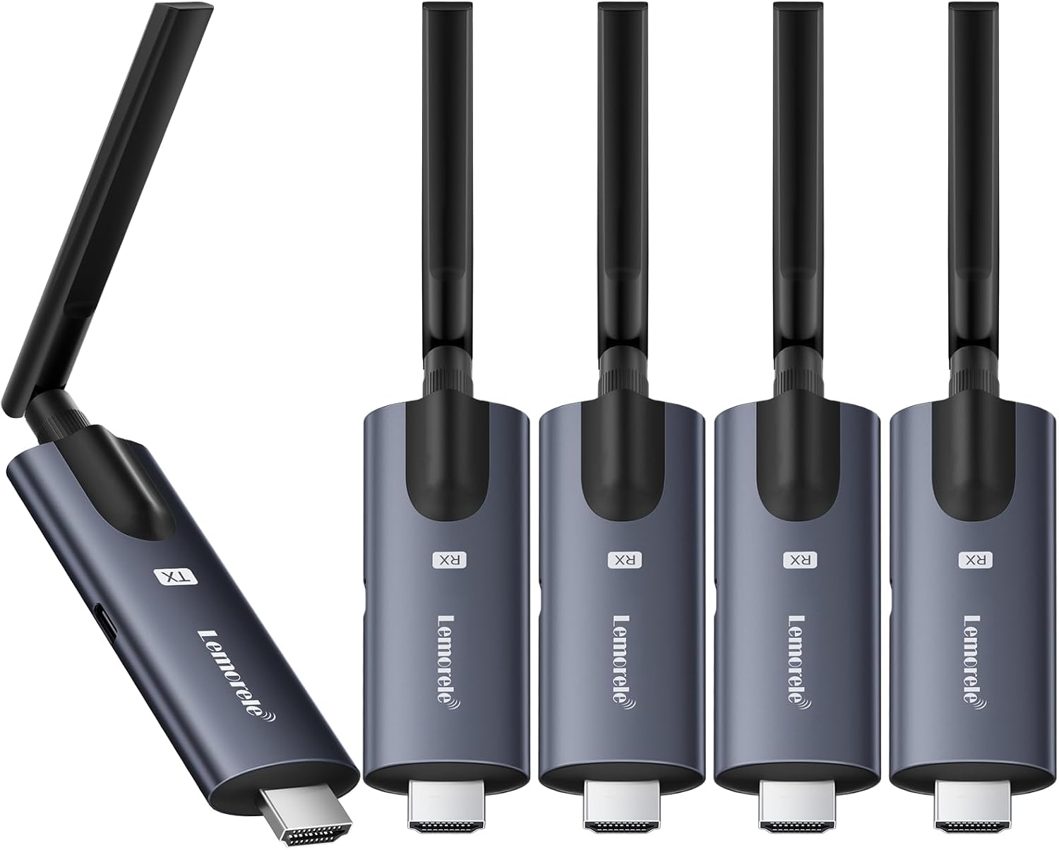 Lemorele Wireless HDMI Transmitter and 4 Receivers,Support Wireless Receiving APP TuTuPlay 5G 656ft 1080P HD,for Streaming Video&Audio to HDTV/Projector/Tablet/Mobile (1TX and 4RX)