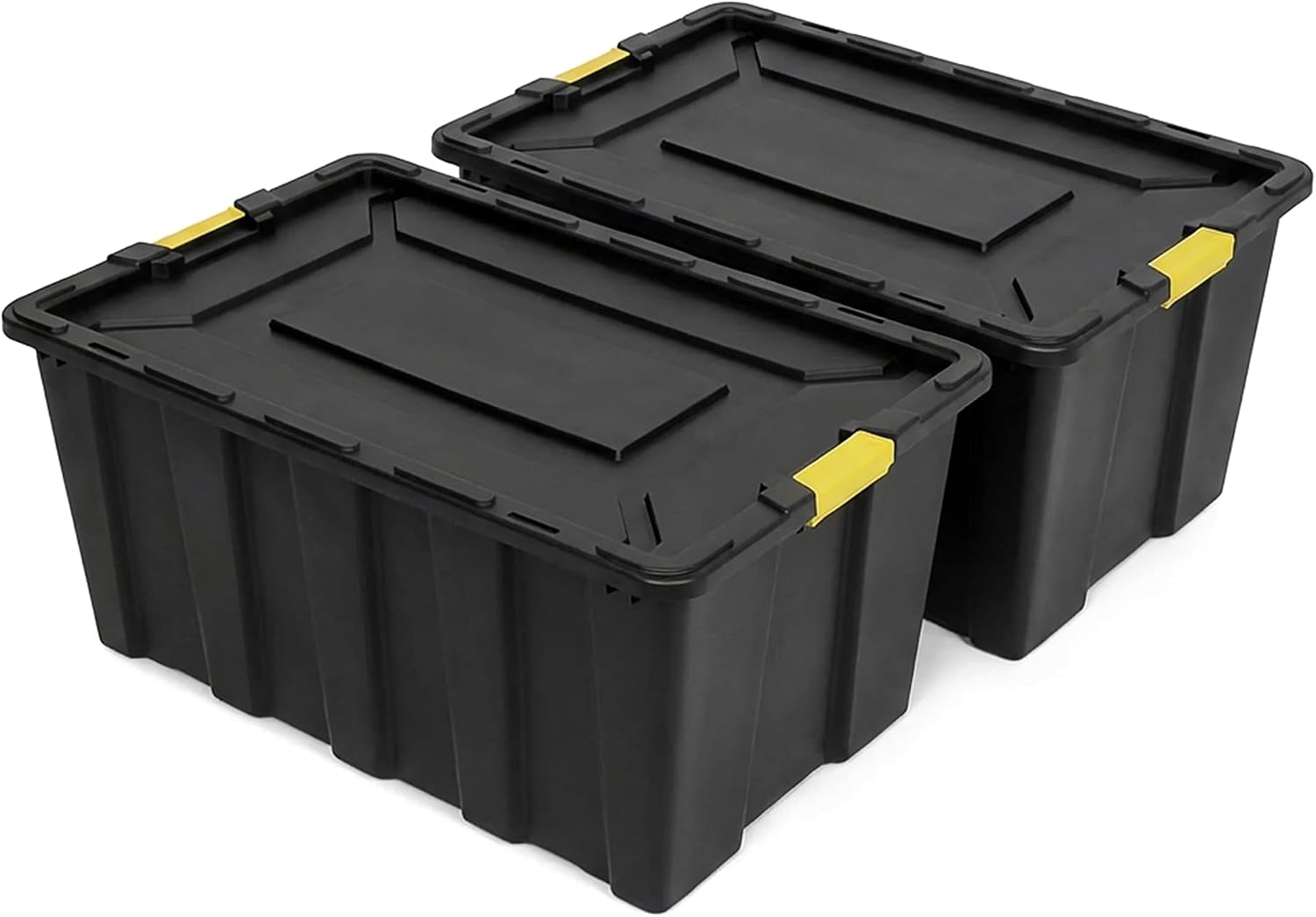 NOVECRAFTO 150L Extra Large Storage Box with Lid, 2 Pack – Heavy-Duty Storage Box with Carry Handles, Durable Plastic, Clip Locks, Padlockable & Stackable – Garage, Shed & Outdoor Use (Black)