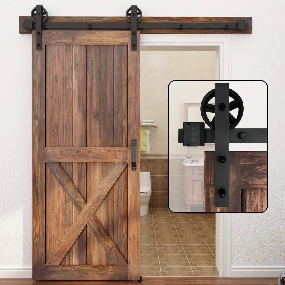 WINSOON 6FT/183cm Sliding Barn Door Hardware Track Kit Carbon Steel Flat Track System Closet Rail Sliding Kit for Single Door