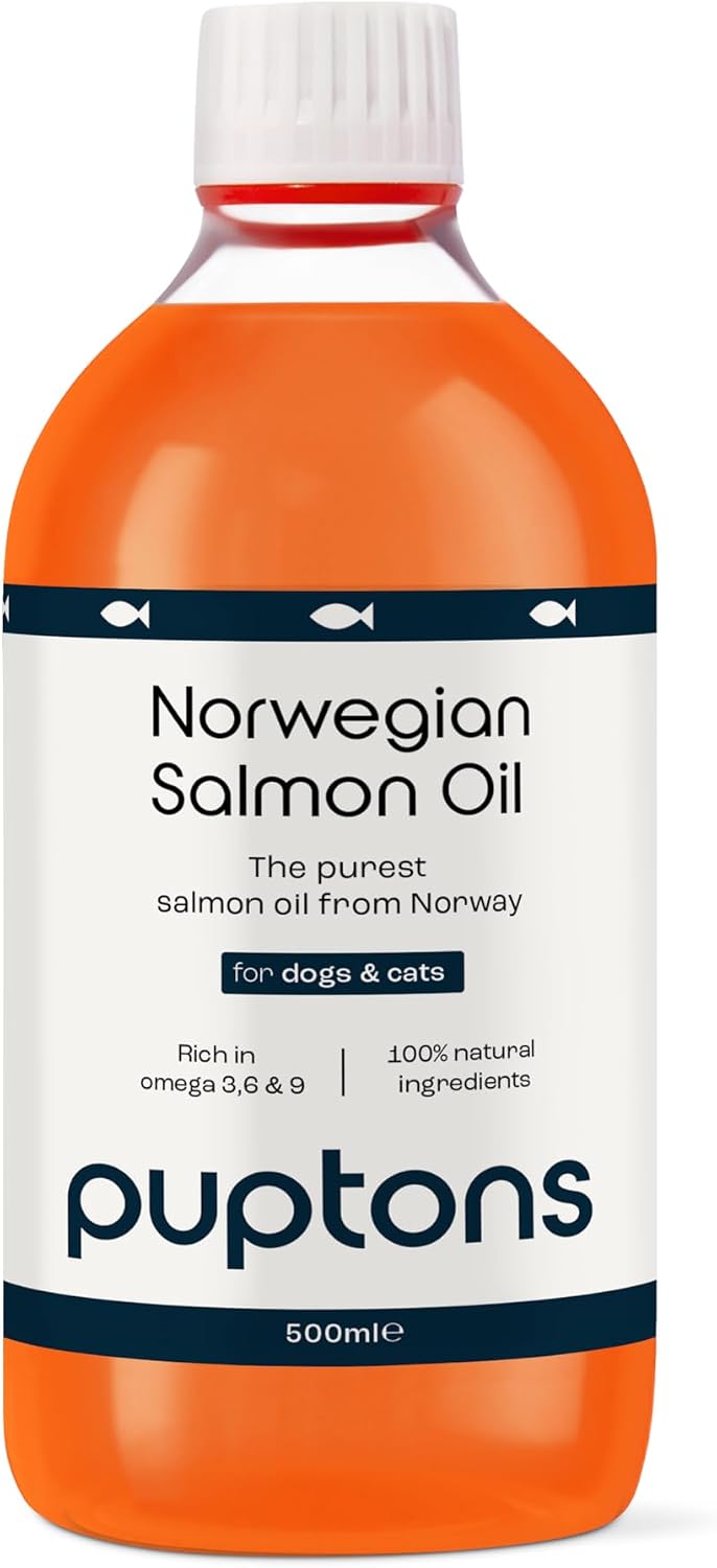 Puptons Norwegian Salmon Oil for Dogs & Cats | 500ml, Contains 21 Omega Fatty Acids | Fish Oil Supplement for Glossy Coat, Immune Support, Itchy Skin, Softer Paws, Joint & Brain Health | 500ml