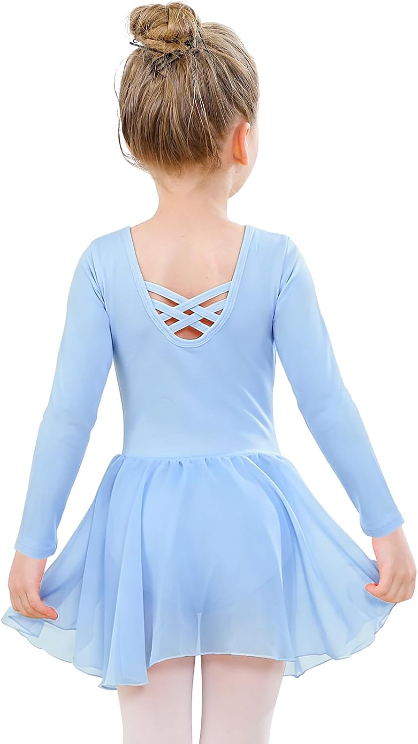 Girls Ballet Dress Long Sleeve Ballet Outfit Gymnastics Dance Leotard with Chiffon Skirt