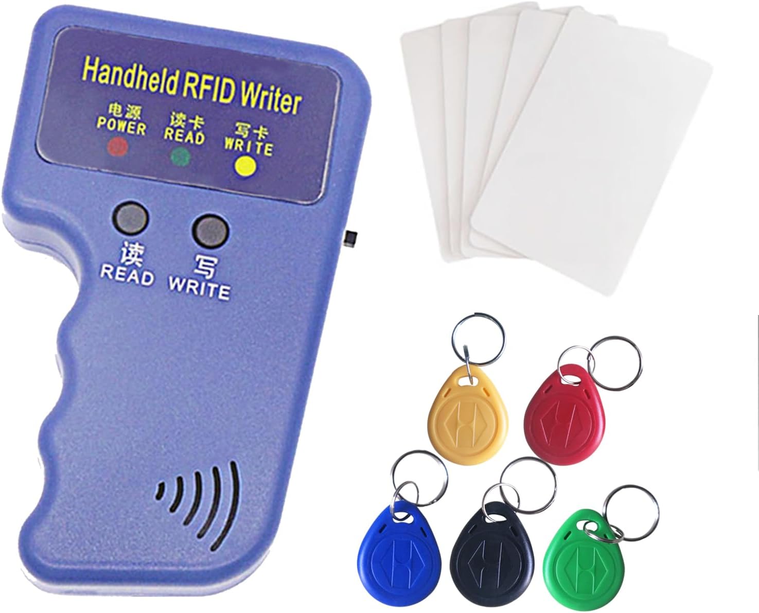 Handheld 125khz Copier RFID Smart 125khz Card Duplicator Used for T5577 or EM4305+5pcs T5577 Keychains +5 T5577 Cards