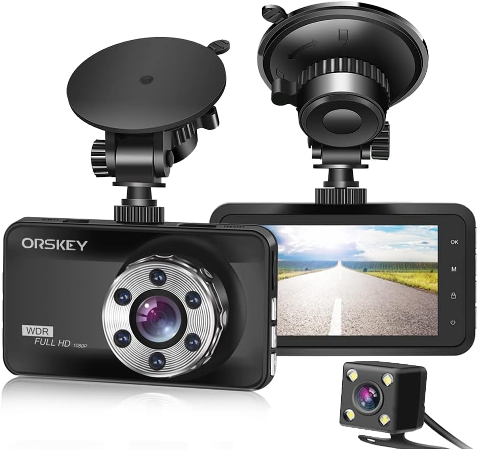 ORSKEY Dash Cam Front and Rear 1080P Full HD Dual Dash Camera In Car Camera Dashboard Camera 170 Wide Angle HDR with 3.0" LCD Display Night Vision Motion Detection and G-sensor