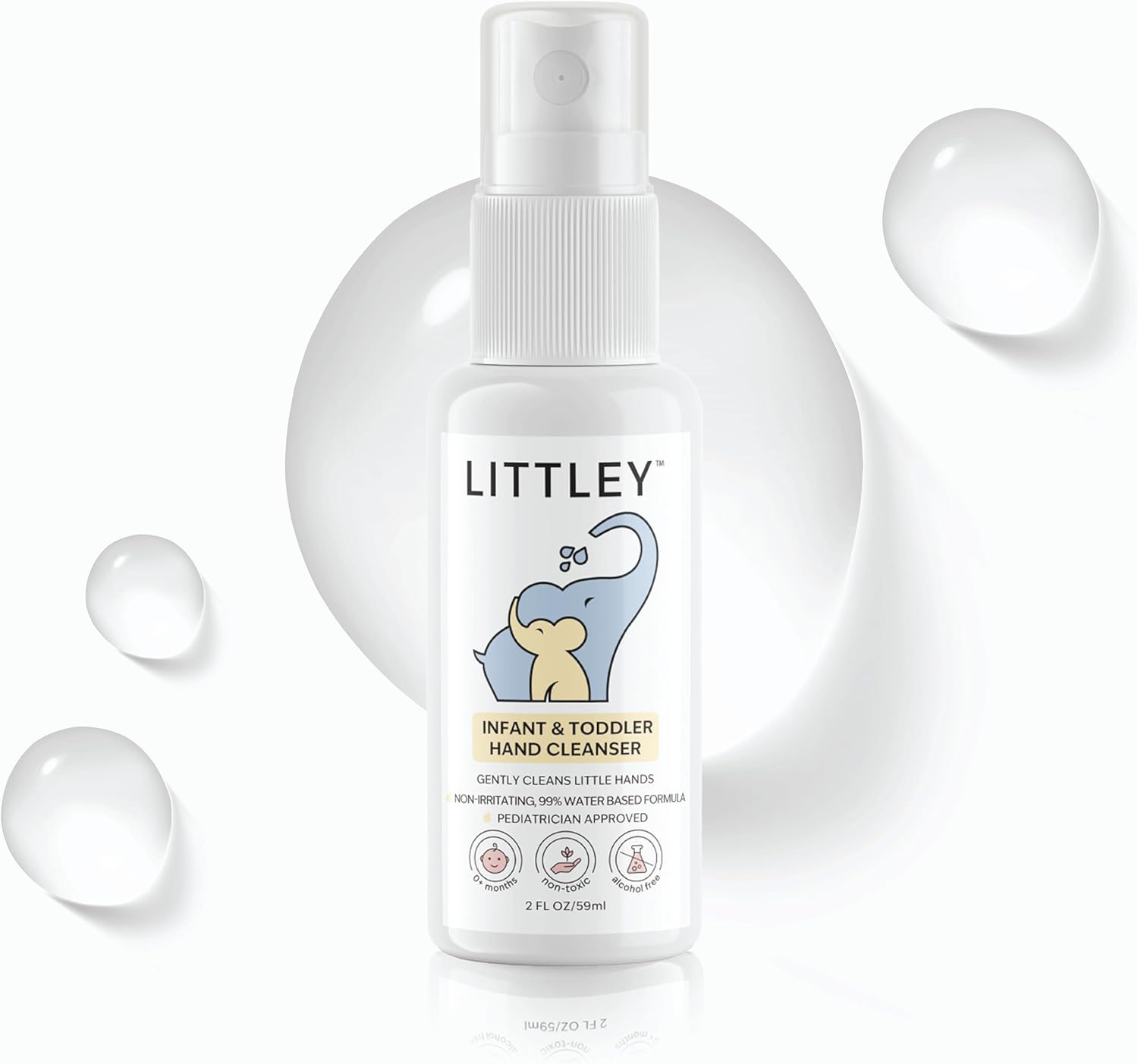 Think Smarter Products Littley Infant & Toddler Hand Cleanser with Hypochlorous Acid, Gently Cleans Dirt & Germs, Non-Toxic & Alcohol-Free, Safe for Sensitive Skin, 2oz Travel-Size Spray Bottle