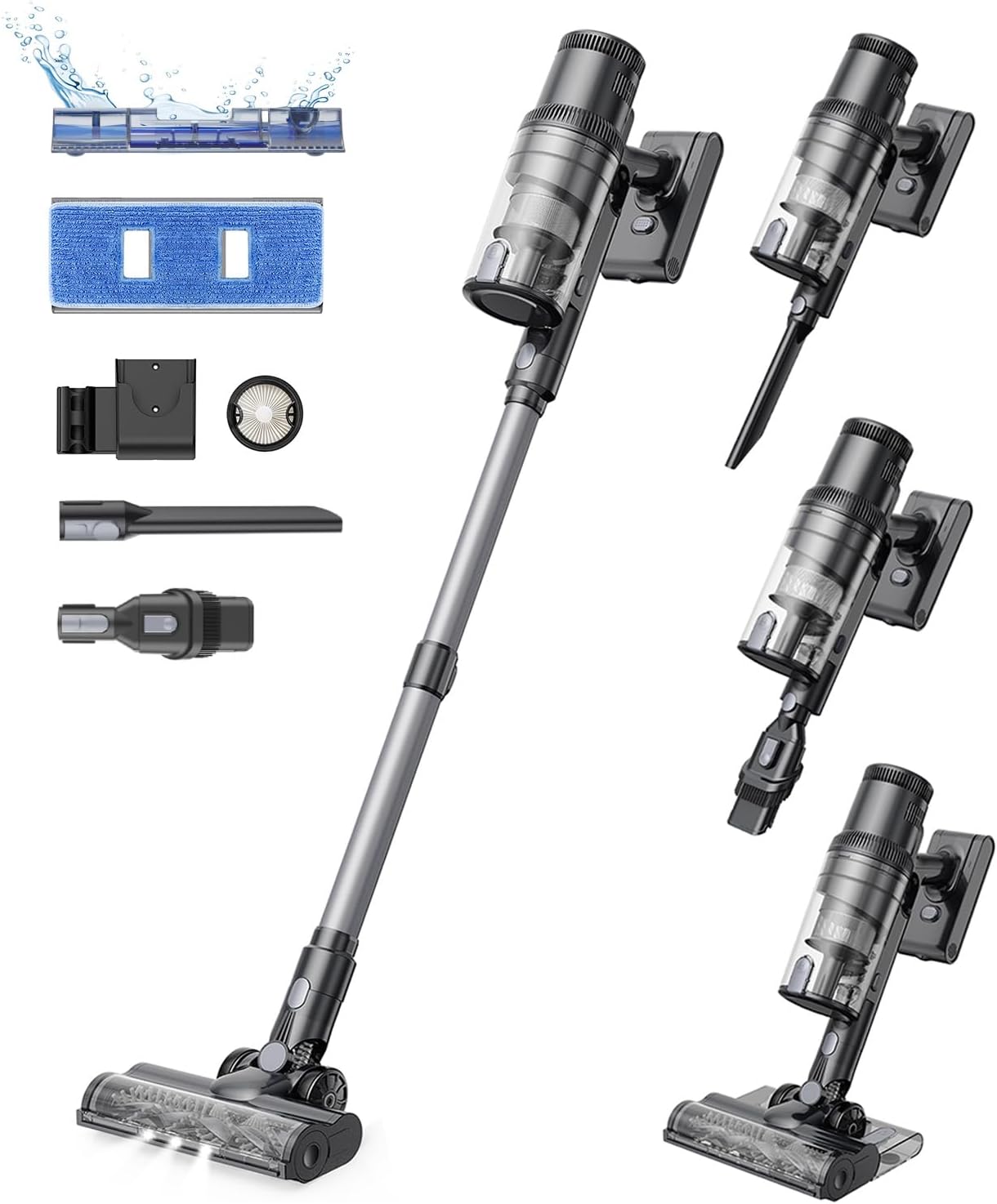 Proscenic P11 Mopping Cordless Vacuum cleaner, 550W/45Kpa 60Mins Wet and Dry Vacuum Cleaner and Mop Combo 3 in 1, Stick Vacuum Cleaner with LED Touch Screen, Cordless Hoover For Floors Carpet Pet Hair