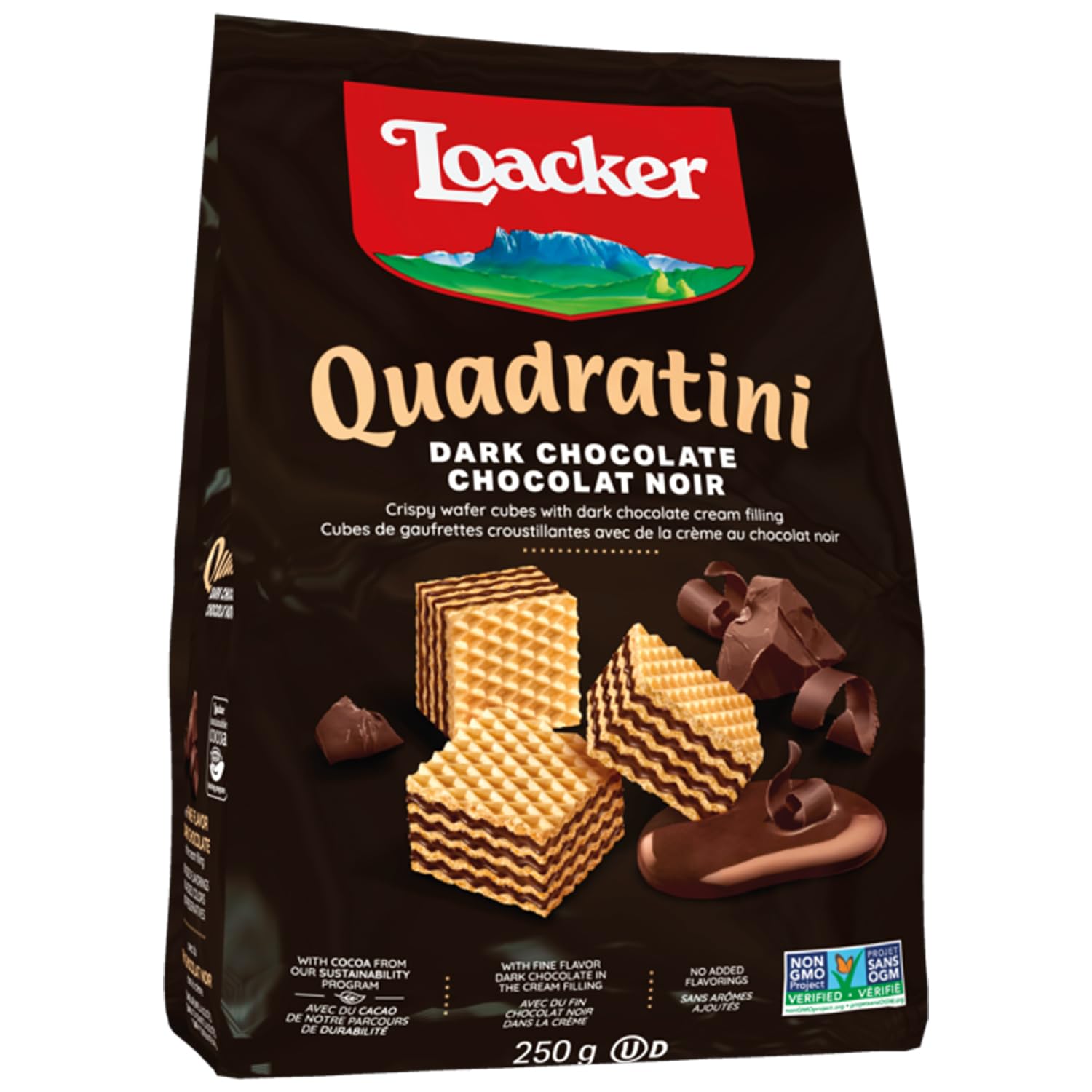 Loacker Quadratini, Crispy wafer cubes with dark chocolate cream filling, 8.82-Ounce