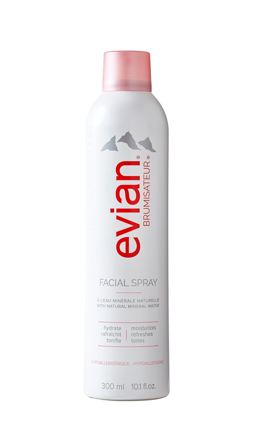 Evian Facial Spray 1.7 oz - Hydrating Mineral Water Mist for Face & Skin - Refreshes Makeup and Tones Skin - TSA-Approved Mini Facial Spray Set for Daily Skincare Hydration