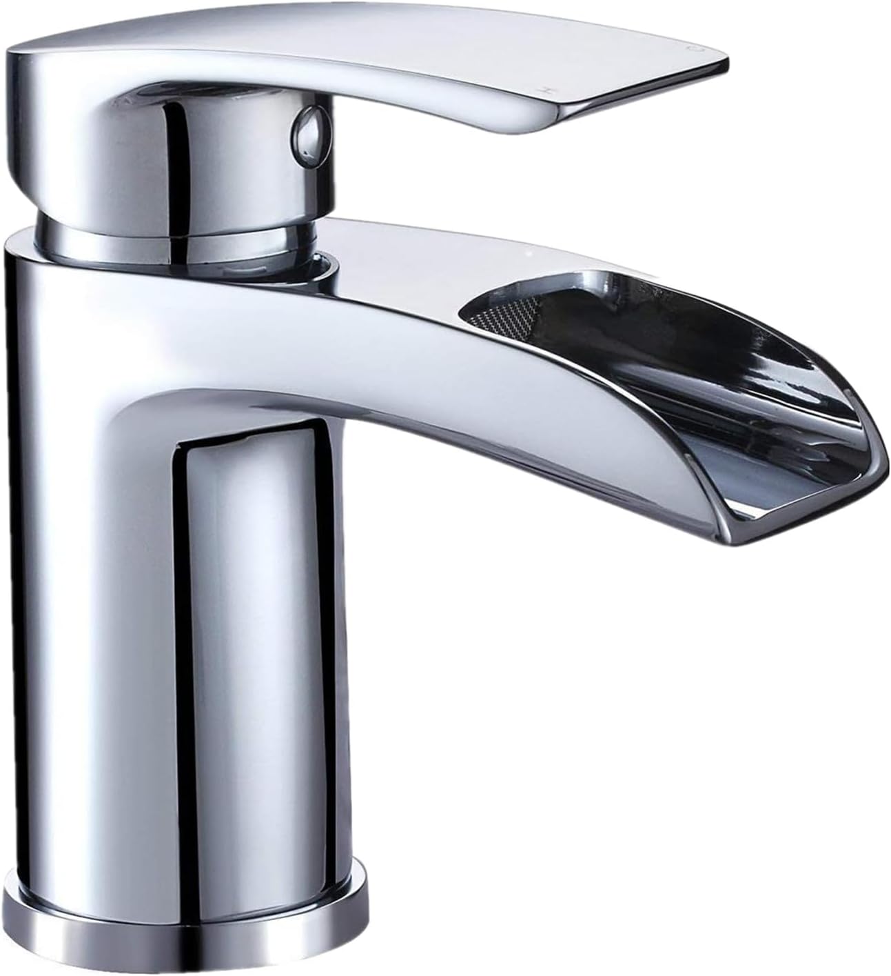 Hapilife Basin Taps Waterfall Mixers Bathroom Sink Mixer Tap with Semi-Open Spout, Single Lever Mono Basin Mixer Tap for Bathroom, Cloakroom, Brass Fountain Faucet with Hot and Cold Hoses, Chrome