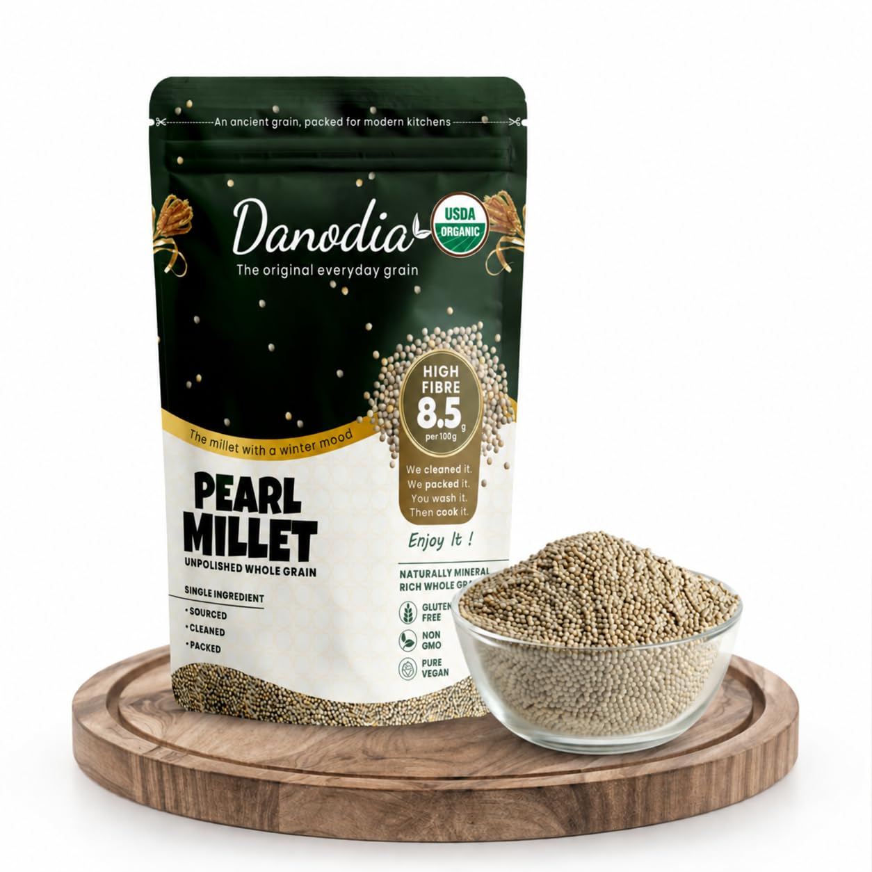 Danodia Foods USDA Organic Pearl Millet Bajra Grain, Gluten-Free, 2 lb Pack