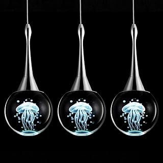 CHYING 1-Light Teardrop Crystal Pendant Light Mini LED Ceiling Hanging Light Globe Jellyfish Pendant Lighting for Kitchen Island Bathroom Dining Room Bar 6000K Cool White Chrome 3 Pack
