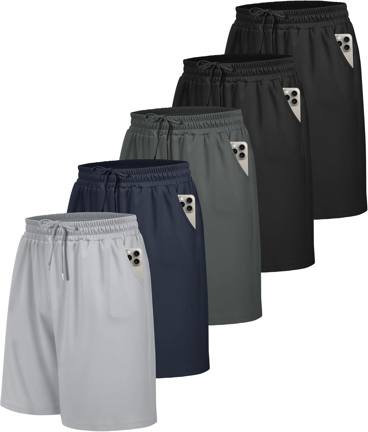 BOOJO 5 Pack Gym Shorts Men with Pockets UK Sports Breathable for Running Training