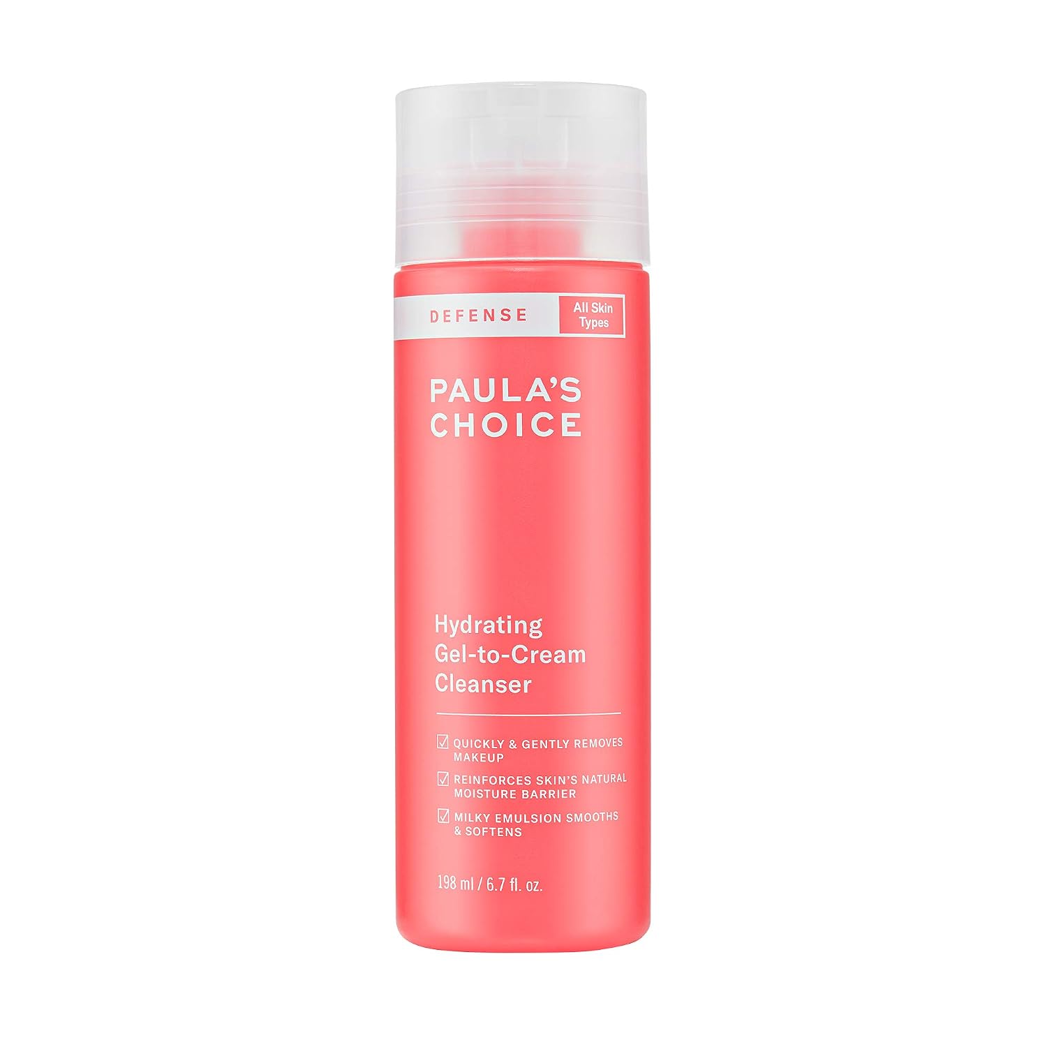 Paula's Choice-DEFENSE Hydrating Gel-to-Cream Facial Cleanser with Green Tea, Licorice, Aloe & Soy, Anti-Pollution and Free Radical Damage Protection for All Skin Types, 6.7 Ounce Bottle