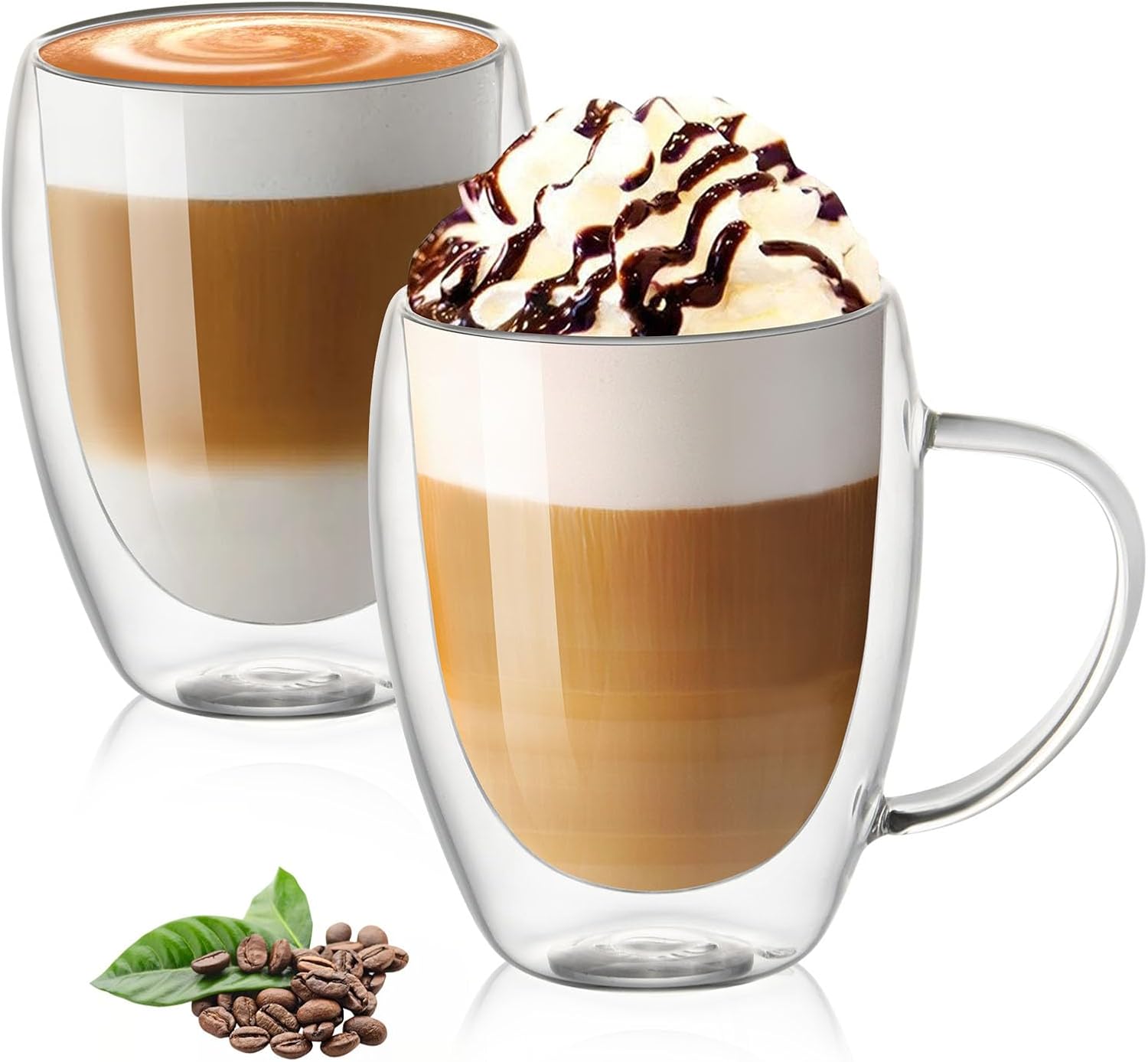 Vicloon Double Walled Glass Coffee Mug Cups with Handle, 2 x 350 ML Insulated Latte Glasses Mugs, Borosilicate Heat Resistant Glass Cups for Tea, Coffee, Latte, Cappuccino, Espresso, Beer