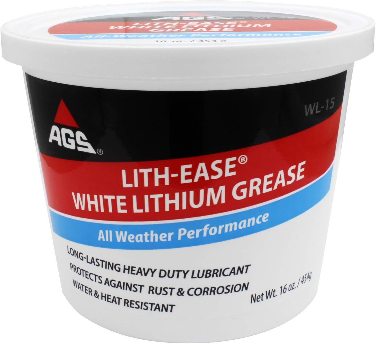 AGS Lith-Ease White Lithium Grease, 16 oz Tub, All Weather Performance, Long Lasting Heavy Duty Lubricant, Water and Heat Resistant, Protects Against Rust and Corrosion
