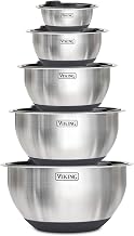 Viking Culinary Stainless Steel Mixing Bowl Set, 10 piece, Non-slip Silicone Base, Includes Airtight Lids, Dishwasher Safe, Black