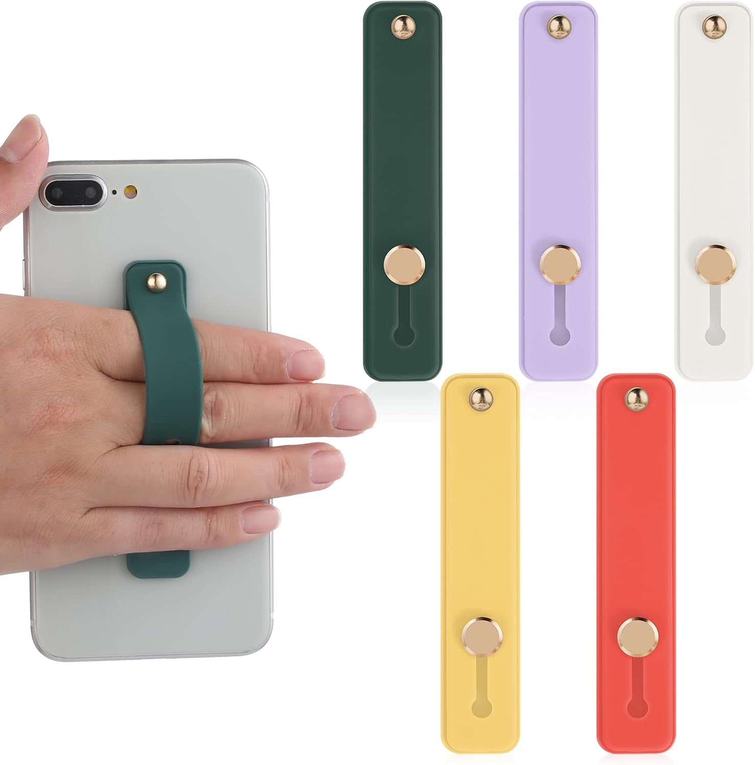 Molain 5 Pcs Phone Grip, Silicone Finger Strap - Telescopic Mobile Phone Holder for All Smartphones (Yellow, Purple, White, Green, Red)