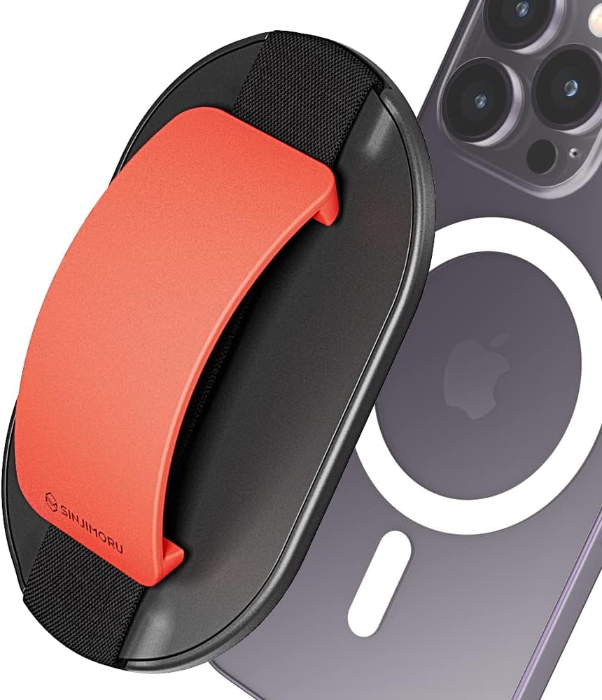 Sinjimoru for MagSafe Grip, Magnetic Phone Grip for MagSafe Stand, Strong Magnetic Phone Holder for iPhone 17 16 15 14 13. M-SGrip Clementine