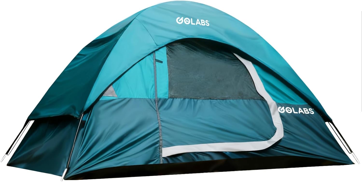 Golabs CT1 2 Person Camping Tent, Easy Set Up in 3 Mins, PU1500mm Waterproof w/Mesh Top & Door with Ventilation, Lightweight 4.4lbs Portable Family Tent with Carry Bag &Interior Storage Pockets &Hook