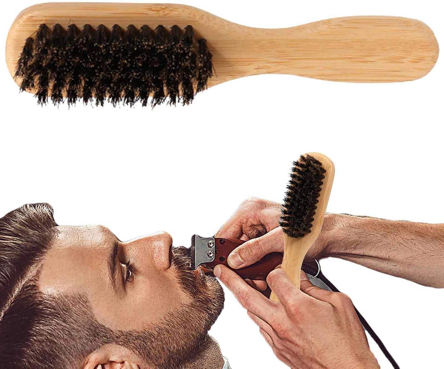 Natural Wood Beard Comb - Brush with Boar Bristles for Smoothing Beard and Mustache Modeling Men | Curly District Hair Brush Tool for Men