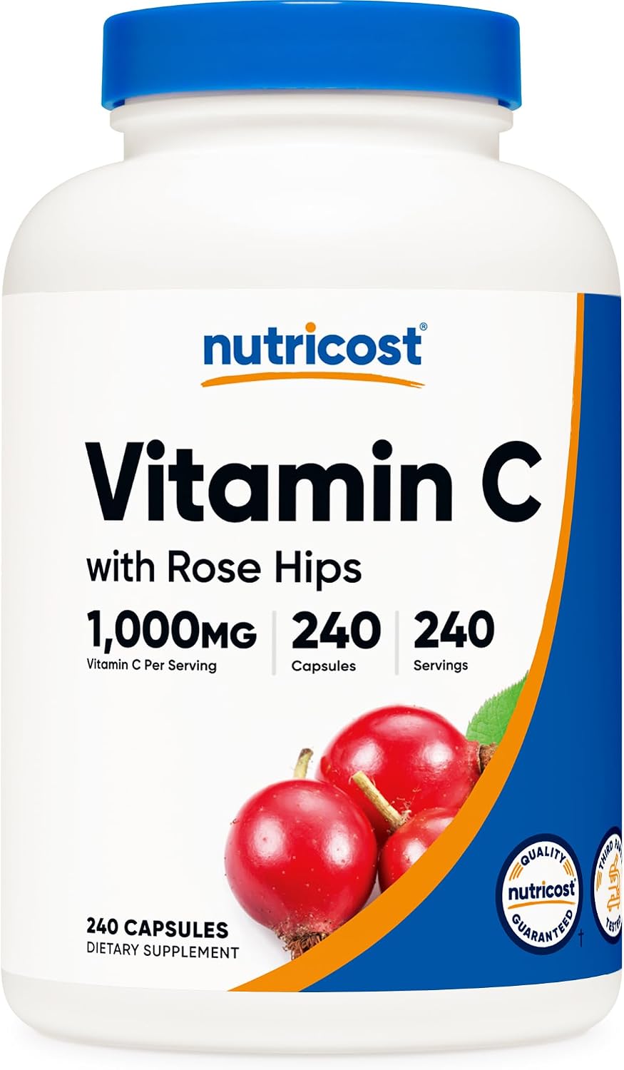 Nutricost Vitamin C with Rose HIPS 1025mg, 240 Capsules - Vitamin C 1,000mg, Rose HIPS 25mg, Premium, Non-GMO, Gluten Free Supplement