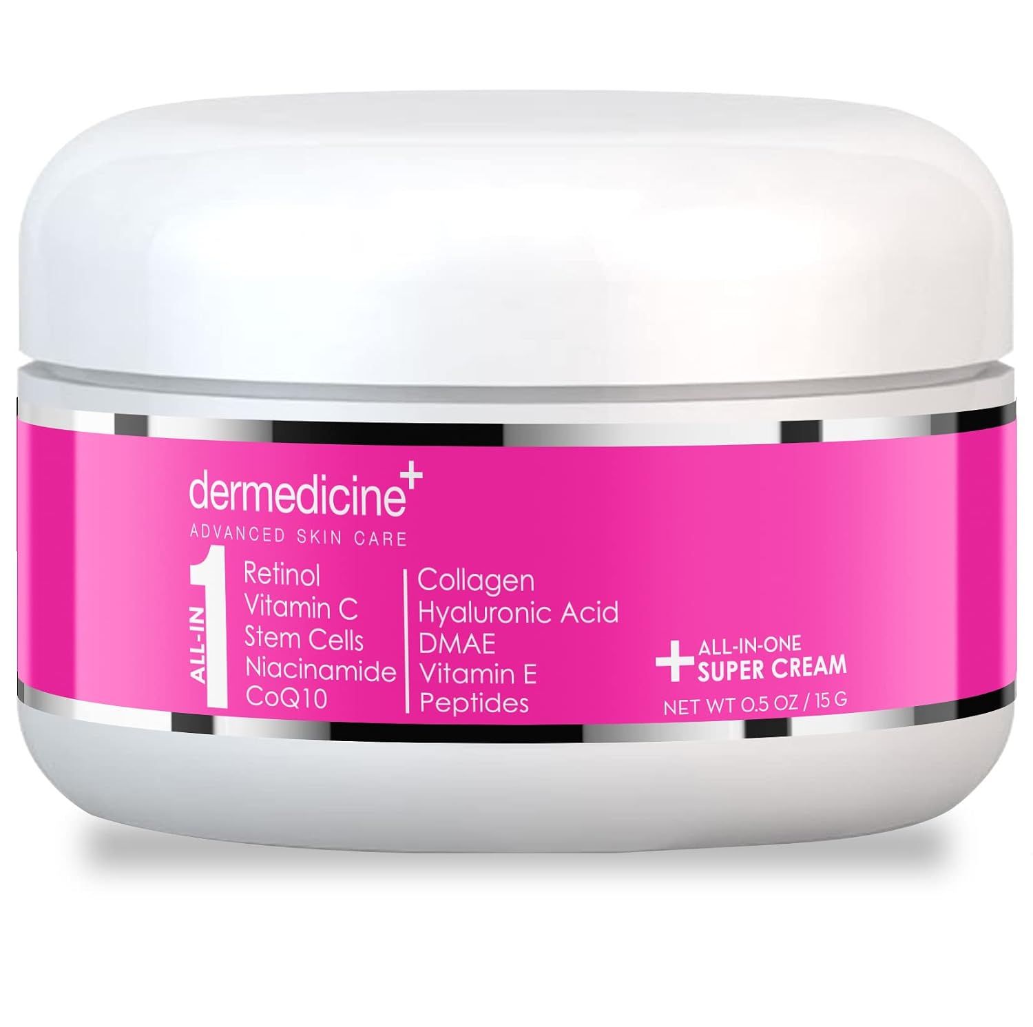 All In One Super Anti-Aging Cream for Face with Retinol, Vitamin C, Stem Cells, Vitamin E, CoQ10, Collagen, Hyaluronic Acid, DMAE, Peptides, Niacinamide Trial Size