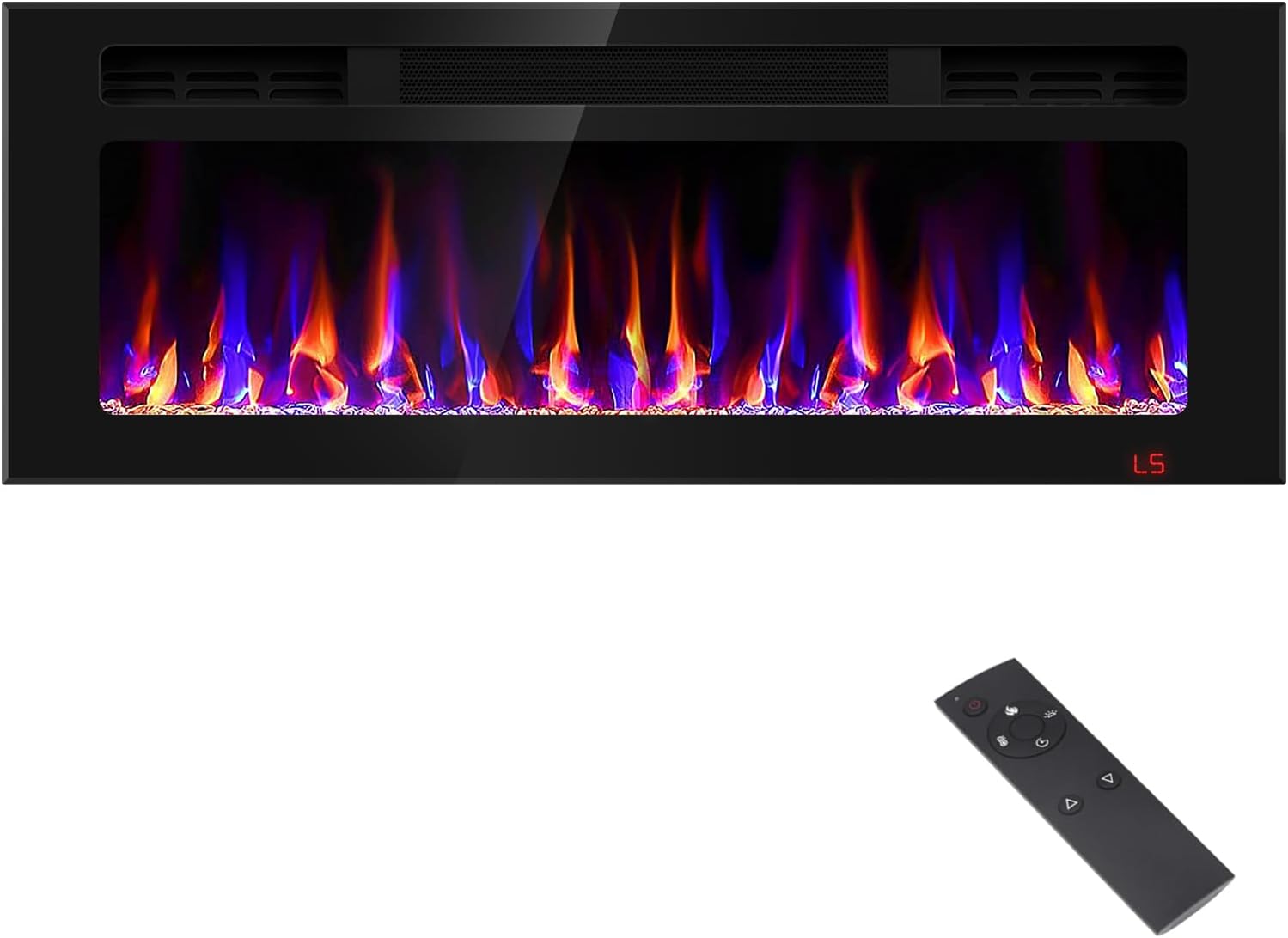 43 Inch Electric Fireplace Recessed and Wall Mounted, Fireplace Heater and Linear Fireplace, Ultra-Thin Electric Fireplace, Low Noise, with Timer, Remote Control, Adjustable 12 Flame Color, 750/1500W