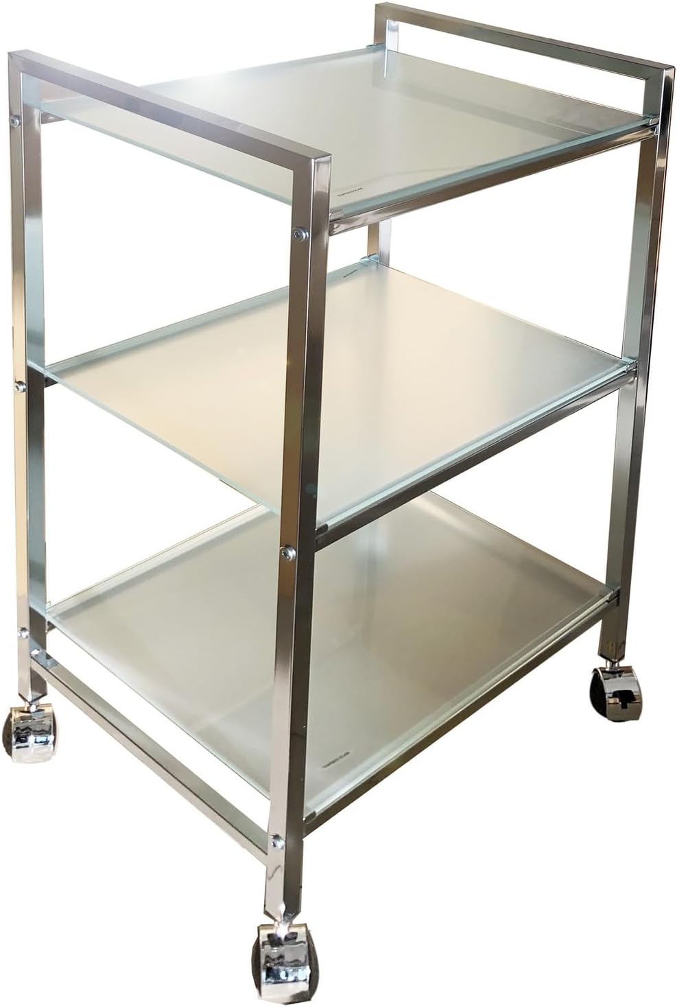 Aspect Indigo Rectangular Glass Serving Cart and Display Shelving Unit for Bathroom, Kitchen, Home and Office,Frosted White
