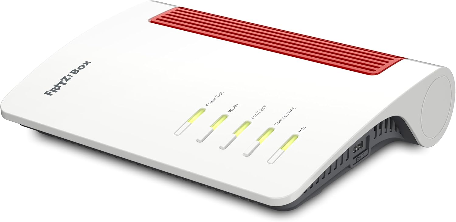 AVM FRITZ!Box 7690 UK (DSL router, Wi-Fi 7 up to 5760 Mbit/s (5 GHz) and up to 1376 Mbit/s (2.4 GHz), mesh Wi-Fi, media server, 4 x gigabit LAN, DECT base station)