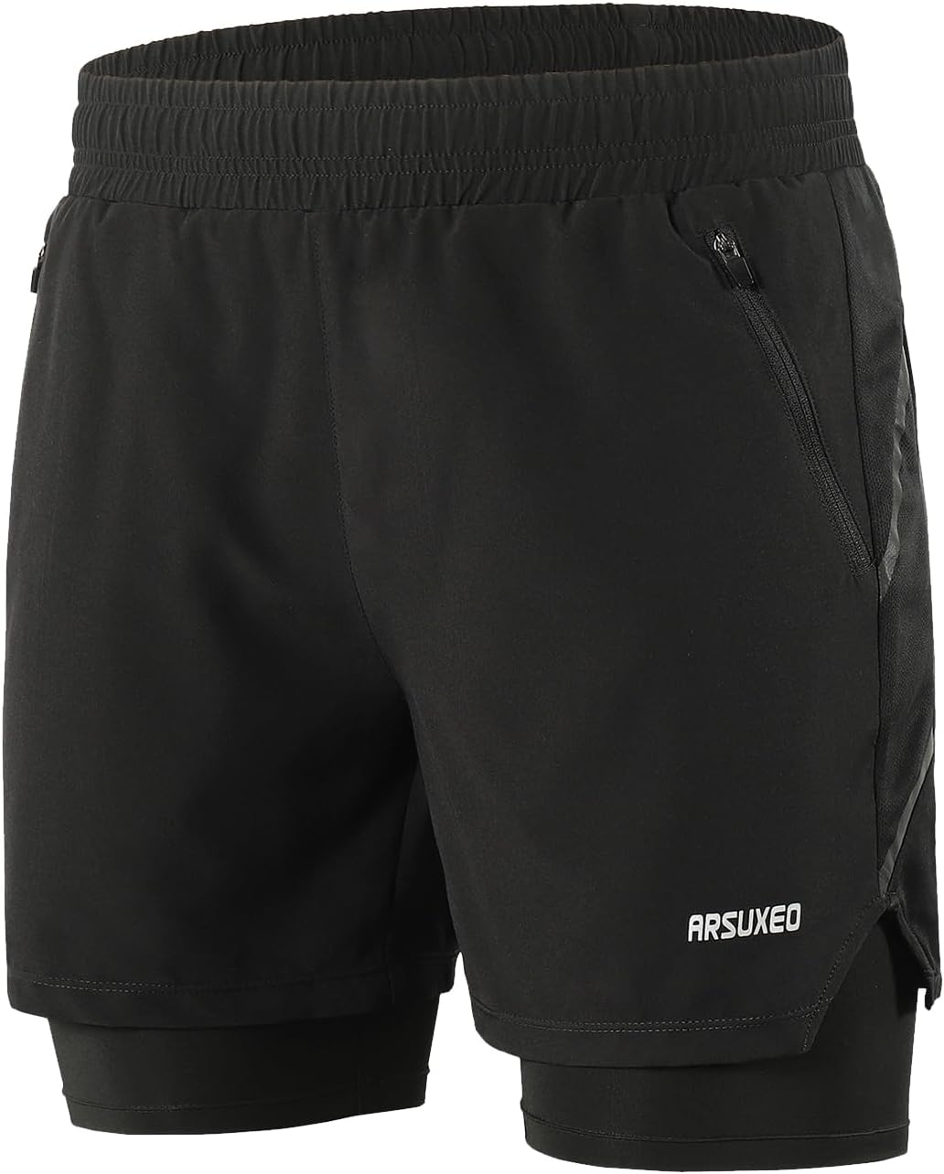 ARSUXEO Men's 2 in 1 Active Running Shorts with 2 Zipper Pockets B191