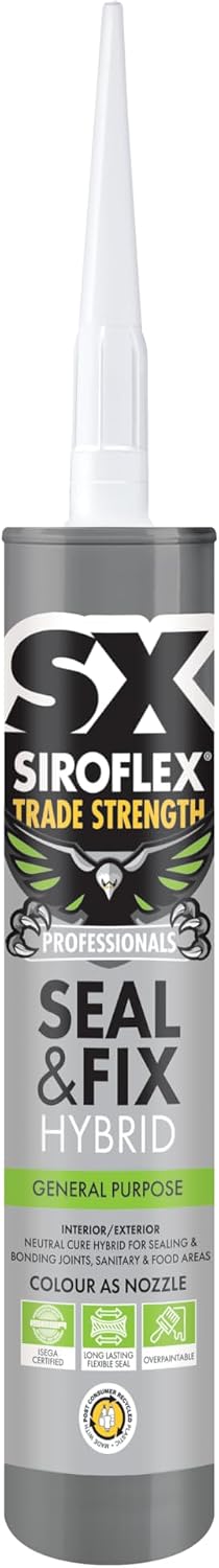Siroflex SX Trade Strength Seal and Fix, A Universal Adhesive and Sealant Based on Hybrid Technology for Both Interior and Exterior Applications, Size 290ml, Colour White