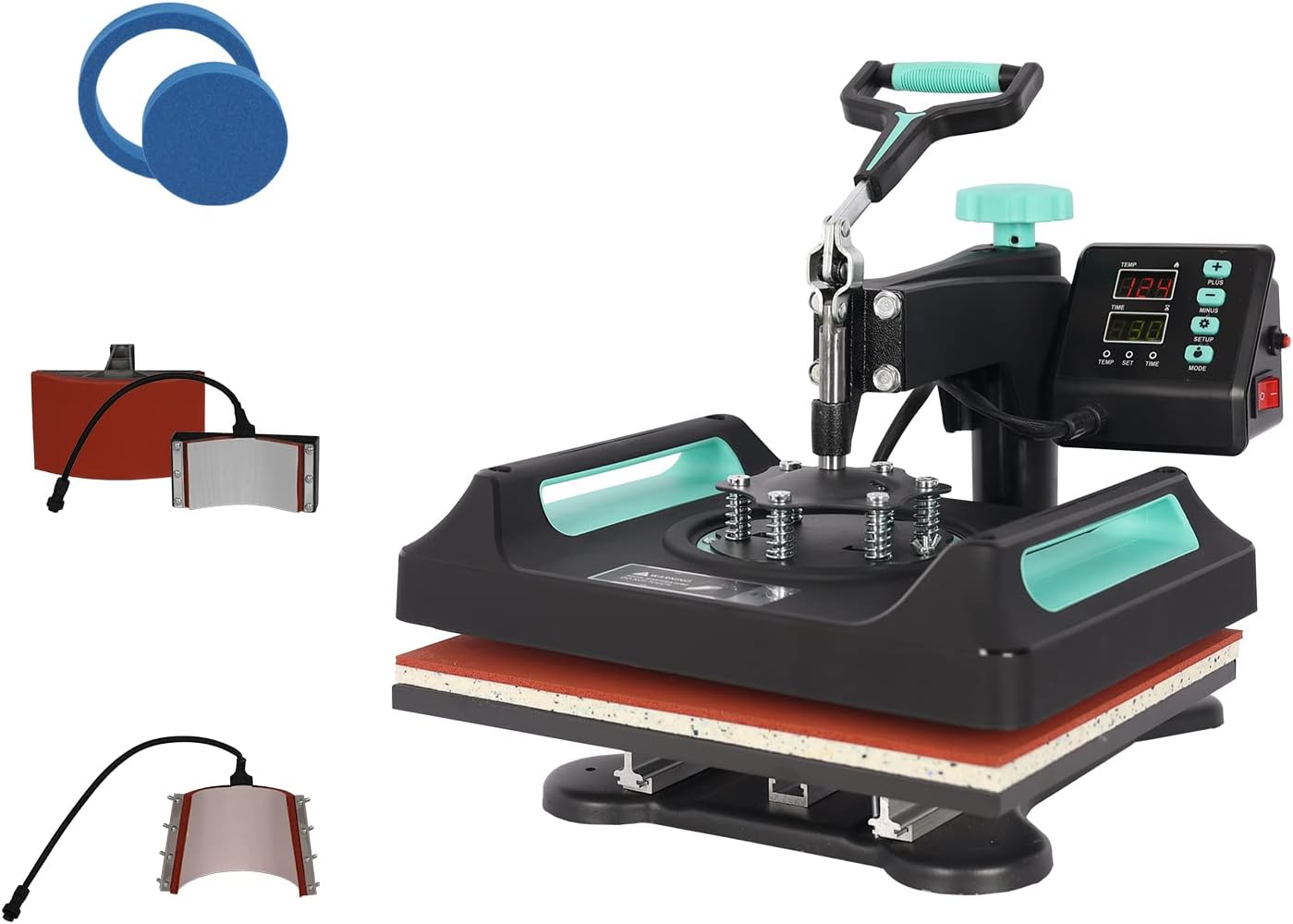 UKPRESS Heat Press Machine 5 in 1 29x38cm Sublimation Printing Swing Away 360 Degree for T Shirts Mug Hat Plate Cap Mouse Pads Dual Digital Control Multifunctional (Green)