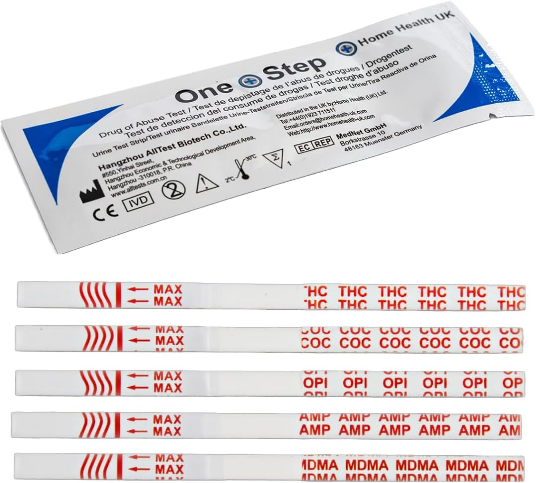 One Step - 1 Pack (5 Tests) Home Drug Test Kits - Tests for Cannabis, Cocaine, Heroin (Opiates), Speed (Amphetamines) and Ecstasy (1x5 Drug Pack)