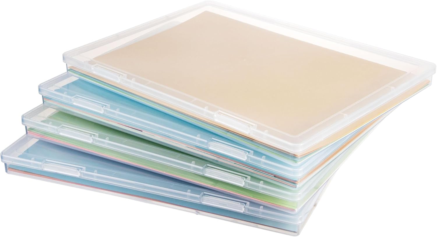 CraftGenes A4 Paper Storage Box – Set of 4 Clear Plastic File Boxes with Lids – Lightweight Organiser for Craft Paper, Documents, Cardstock, Photos & Office Supplies