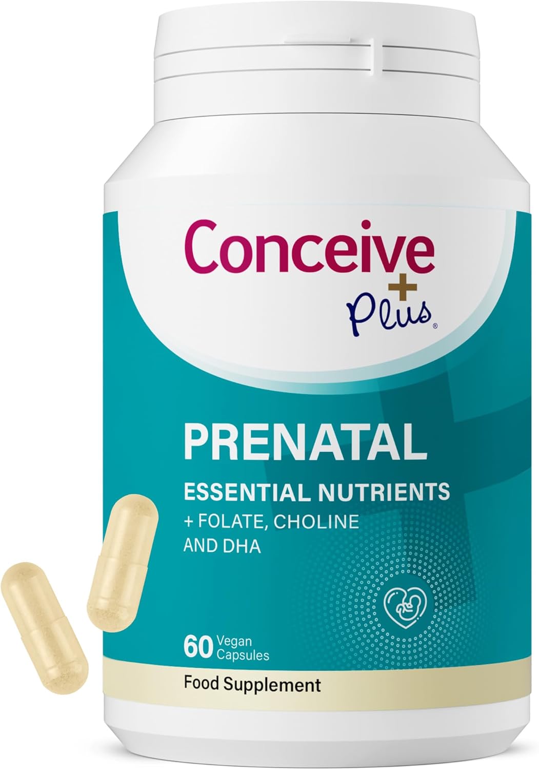 CONCEIVE PLUS Prenatal Vitamins for Women - Multivitamin with DHA, Choline, Folate, Non GMO Pregnancy Supplement | 30 Day Supply, Pre Conception Vitamin, Fertility Booster, Help Get Pregnant | 60 Caps