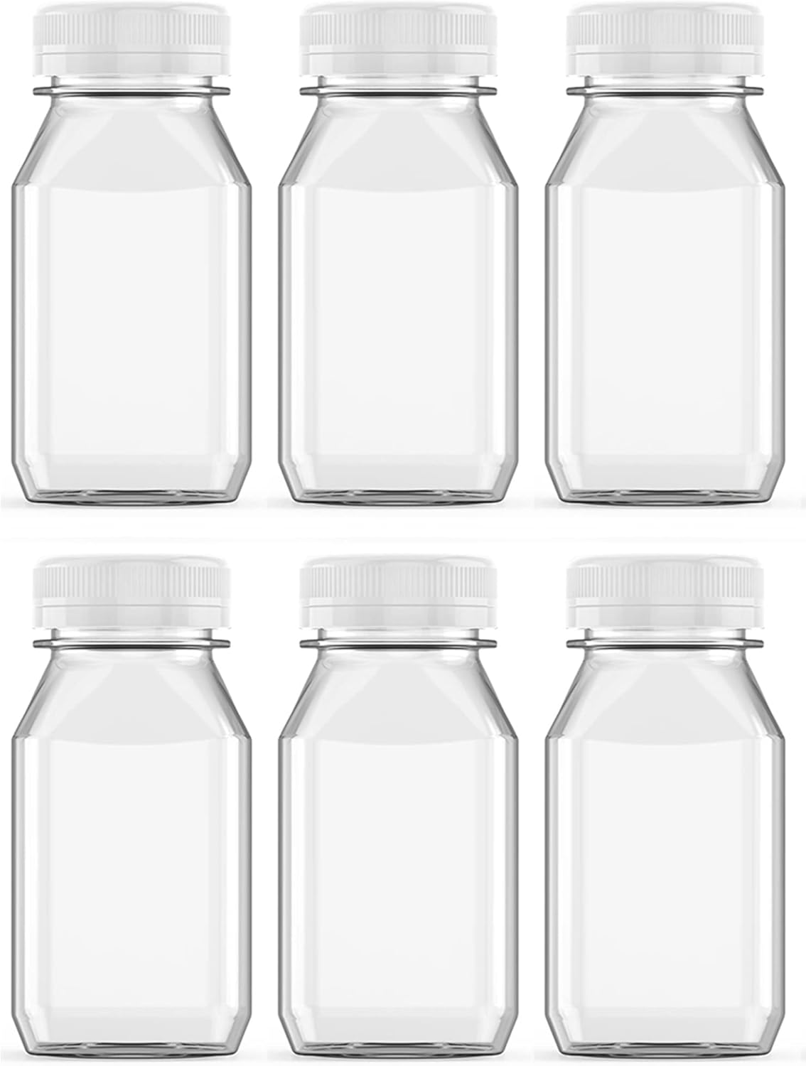 Axe Sickle 6 Pcs 4 Ounce Juice Bottles Plastic Milk Bottles Bulk Beverage Containers with Tamper Evident Caps Lids White for Milk, Juice, Drinks and Other Beverage Containers
